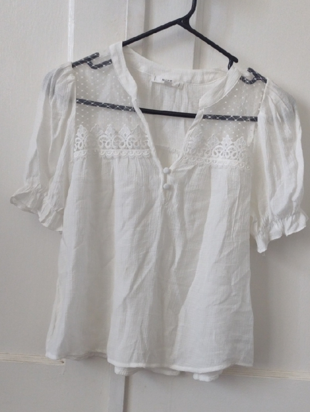 mine White Lace Yoke Peasant Blouse